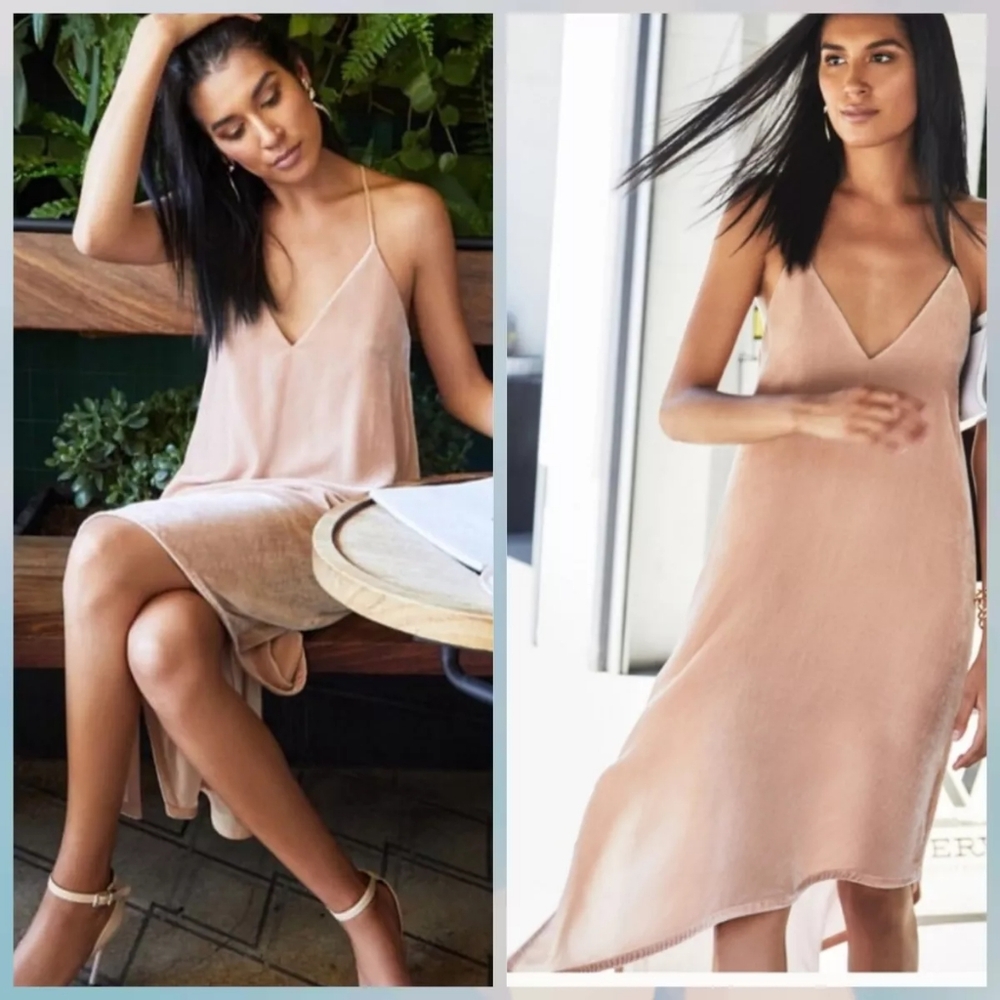 BCBGMaxAzria Pink Velvet Silk Blend Asymmetrical Maxi Elana V-neck Dress